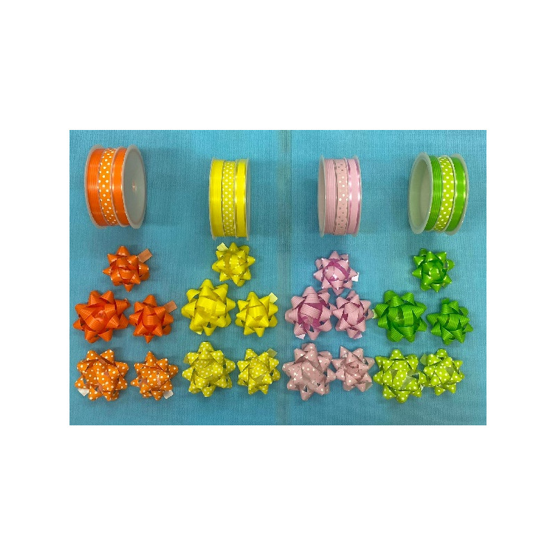 Nastro 1 cm x 5 mt + 5 coccarde (cf. 3 pz) - 4 col ass