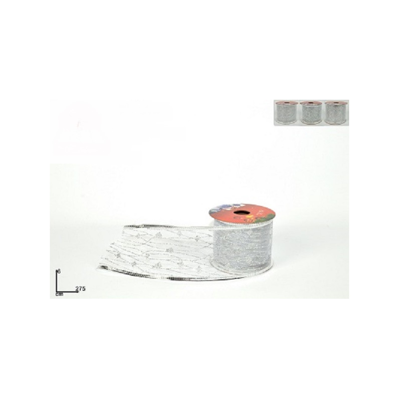 Nastro Argento in organza 6 cm x 275 cm - 3 mod ass