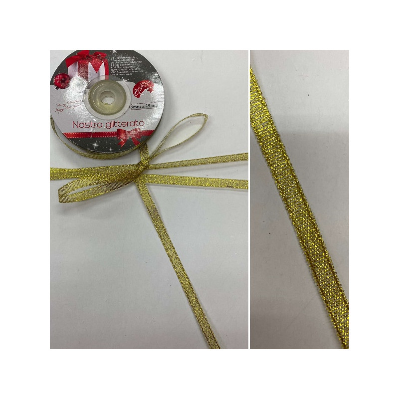 Nastro Oro glitter 6 mm x 25 mt