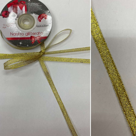 Nastro Oro glitter 6 mm x 25 mt