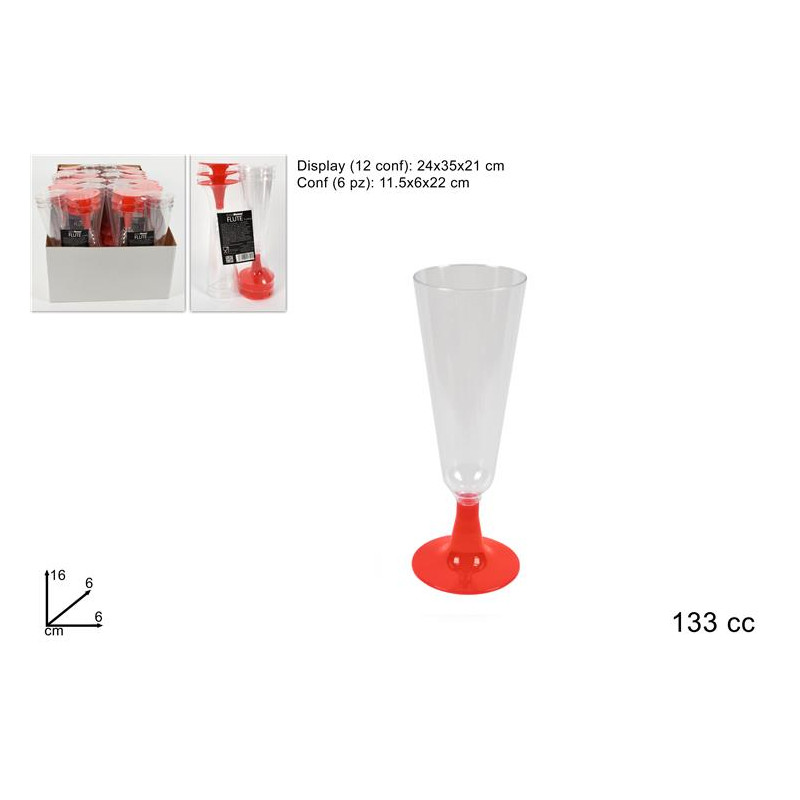 Bicchiere FLUTE con base Rossa in plastica (cf. 6 pz)