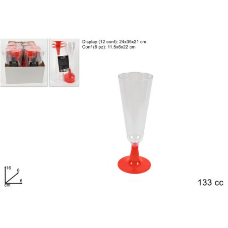Bicchiere FLUTE con base Rossa in plastica (cf. 6 pz)