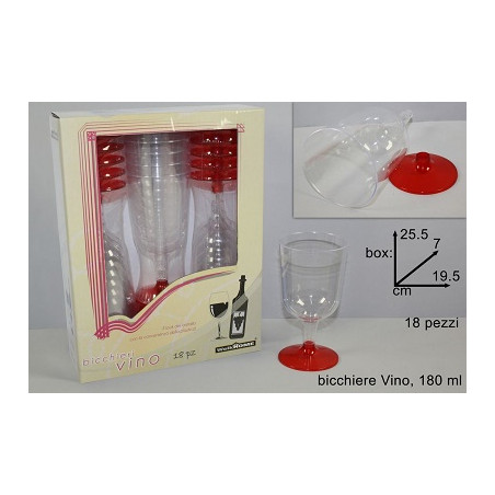Bicchiere Vino con base Rossa in plastica (cf. 18 pz)