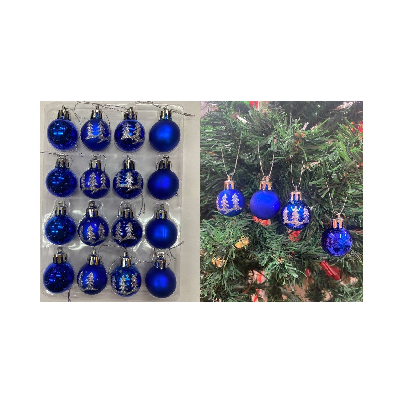 Palla 3 cm Blu'/Argento Decorato (cf. 16 pz)