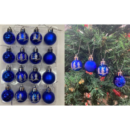 Palla 3 cm Blu'/Argento Decorato (cf. 16 pz)