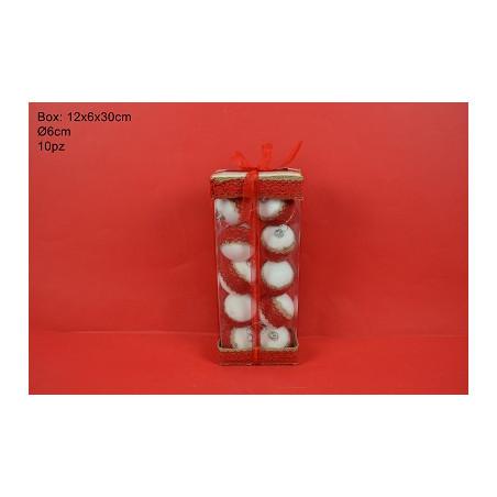 Palla 6 cm Bianco/Rosso con juta (cf. 10 pz)