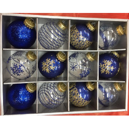 Palla 8 cm Blu' con glitter Oro (cf. 12 pz)