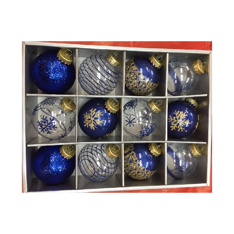 Palla 8 cm Blu' con glitter Oro (cf. 12 pz)
