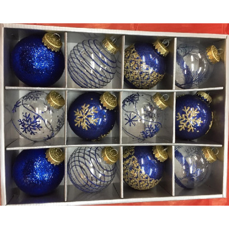 Palla 8 cm Blu' con glitter Oro (cf. 12 pz)