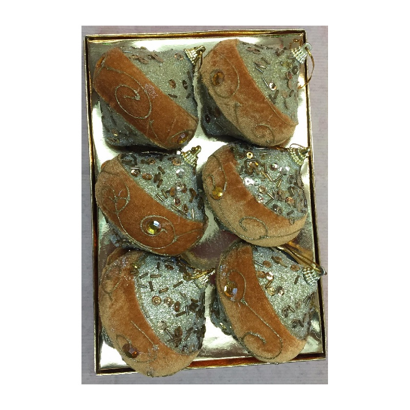 Palla 8 cm Oro Ovale in velluto (cf. 6 pz)
