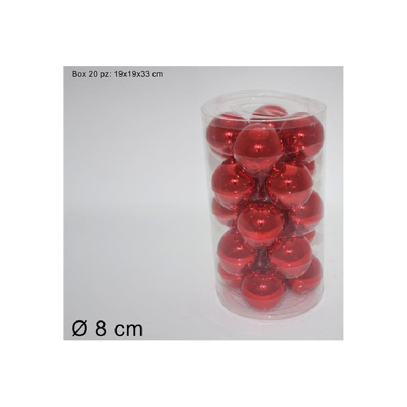 Palla Vetro Rosso Lucida 8 cm (cf. 20 pz)