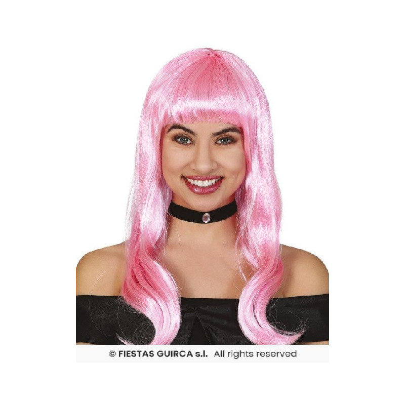 Parrucca Lunga liscia Rosa Chiaro C/Frangia