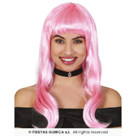 Parrucca Lunga liscia Rosa Chiaro C/Frangia