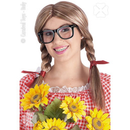 Parrucca Patty Castana con trecce e occhiali