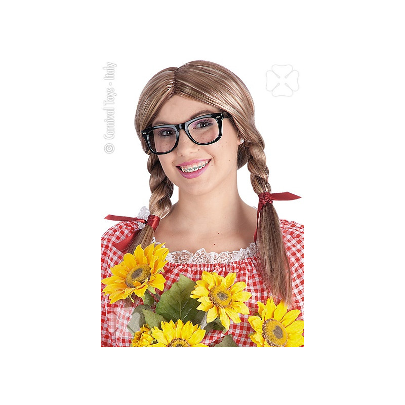 Parrucca Patty Castana con trecce e occhiali