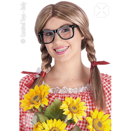 Parrucca Patty Castana con trecce e occhiali