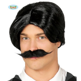 Parrucca Uomo Nera con baffi