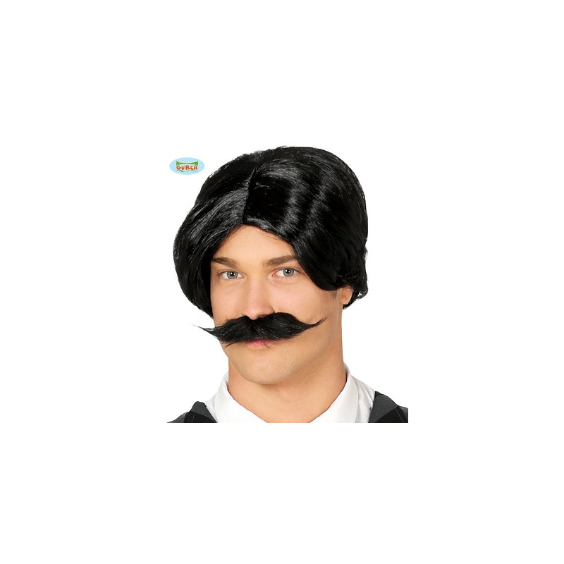 Parrucca Uomo Nera con baffi