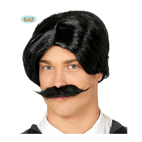 Parrucca Uomo Nera con baffi