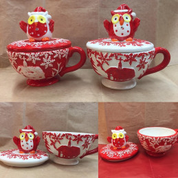 Biscottiera Gufo con coperchio in ceramica 19 cm