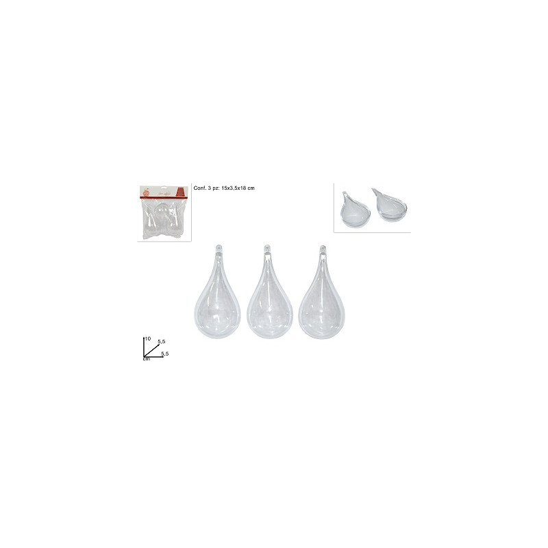 PENDENTE GOCCIA in Plastica Trasparente 10 cm (cf. 3 pz)
