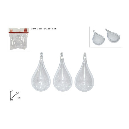 PENDENTE GOCCIA in Plastica Trasparente 10 cm (cf. 3 pz)