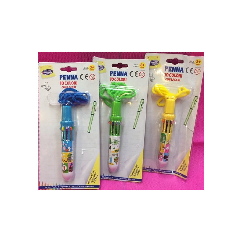Penna 10 colori con laccio 12 cm
