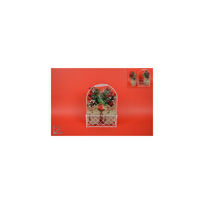 Pianta con bacche rosse e portapianta in metallo (cf. 2 pz) 24 cm