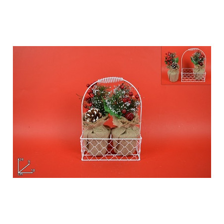 Pianta con bacche rosse e portapianta in metallo (cf. 2 pz) 24 cm
