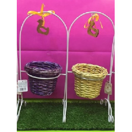 Porta Pianta in metallo con cesto vimini