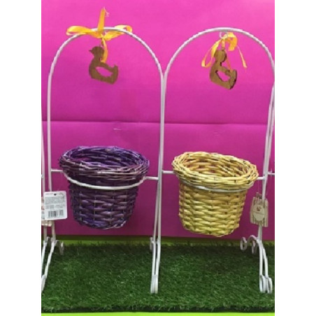 Porta Pianta in metallo con cesto vimini