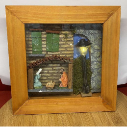 Presepe con Nativita' e luce led a batteria in quadro