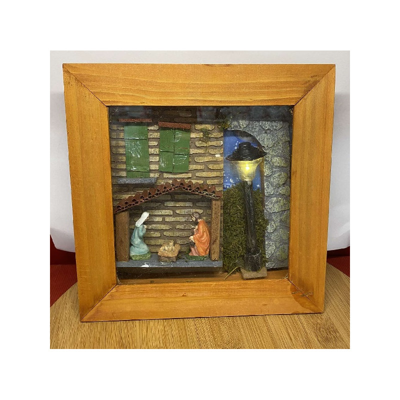 Presepe con Nativita' e luce led a batteria in quadro
