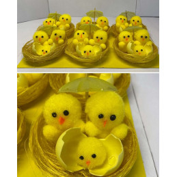 Pulcini con nido e ombrellino (cf. 6 pz)