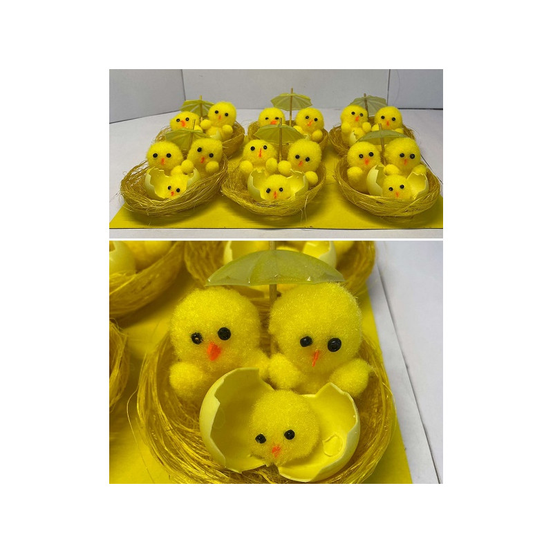 Pulcini con nido e ombrellino (cf. 6 pz)