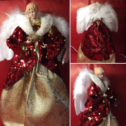 Puntale Angelo Rosso con Abito Pajlettes 41 cm