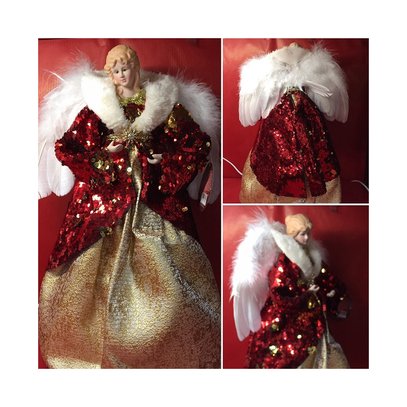 Puntale Angelo Rosso con Abito Pajlettes 41 cm