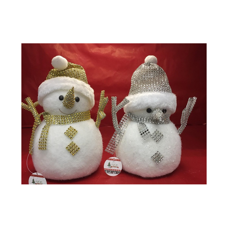 Pupazzo Neve con pajlettes oro e argento 27 cm
