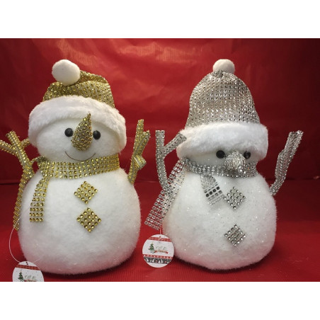 Pupazzo Neve con pajlettes oro e argento 27 cm