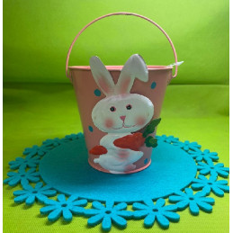 Secchiello con Coniglio in metallo 16x11,5 cm