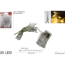 Serie 20 Led BIANCO CALDO filo trasparente a batteria