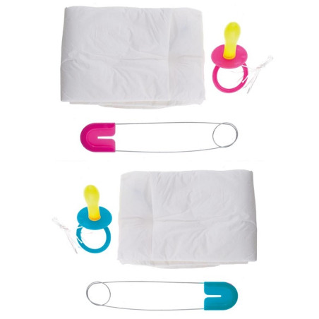 Set Baby Rosa e Celeste - 3 pz (Pannolone,spilla,ciucciotto)