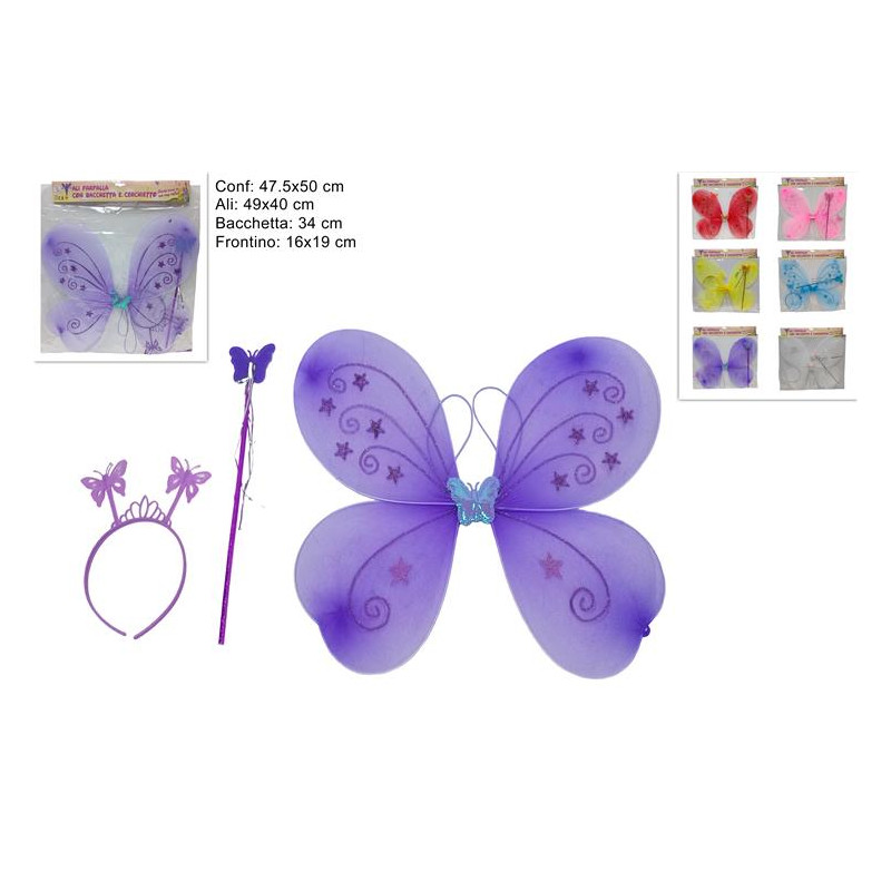 Set Farfalla - 3 pz (Ali,cerchietto,bacchetta) Col Ass