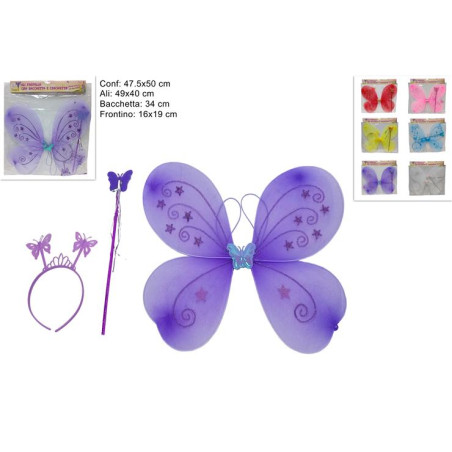 Set Farfalla - 3 pz (Ali,cerchietto,bacchetta) Col Ass