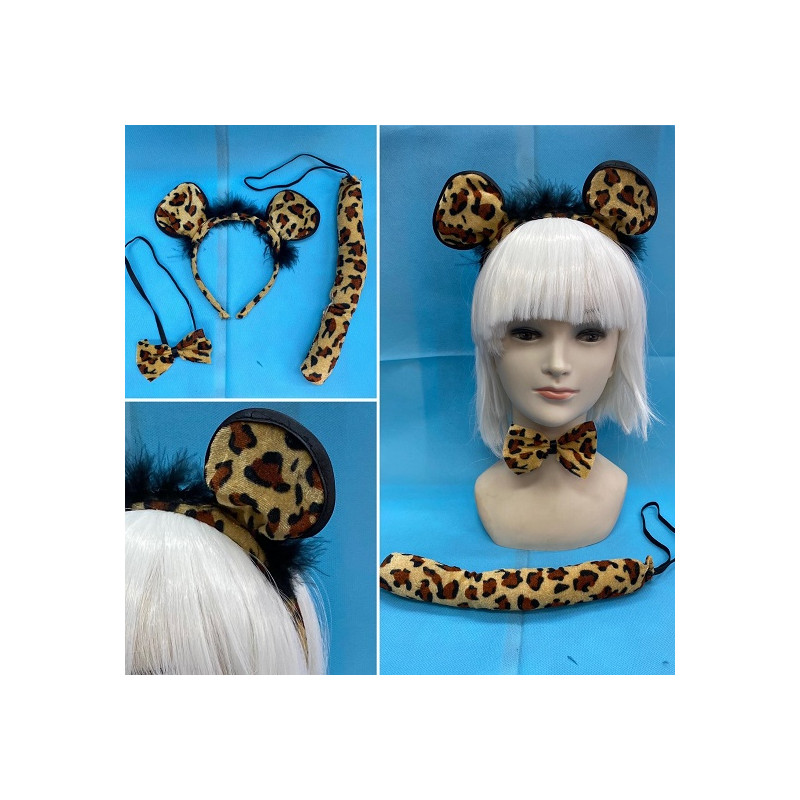 Set Leopardo - 3 pz (Cerchietto,coda,papillon)