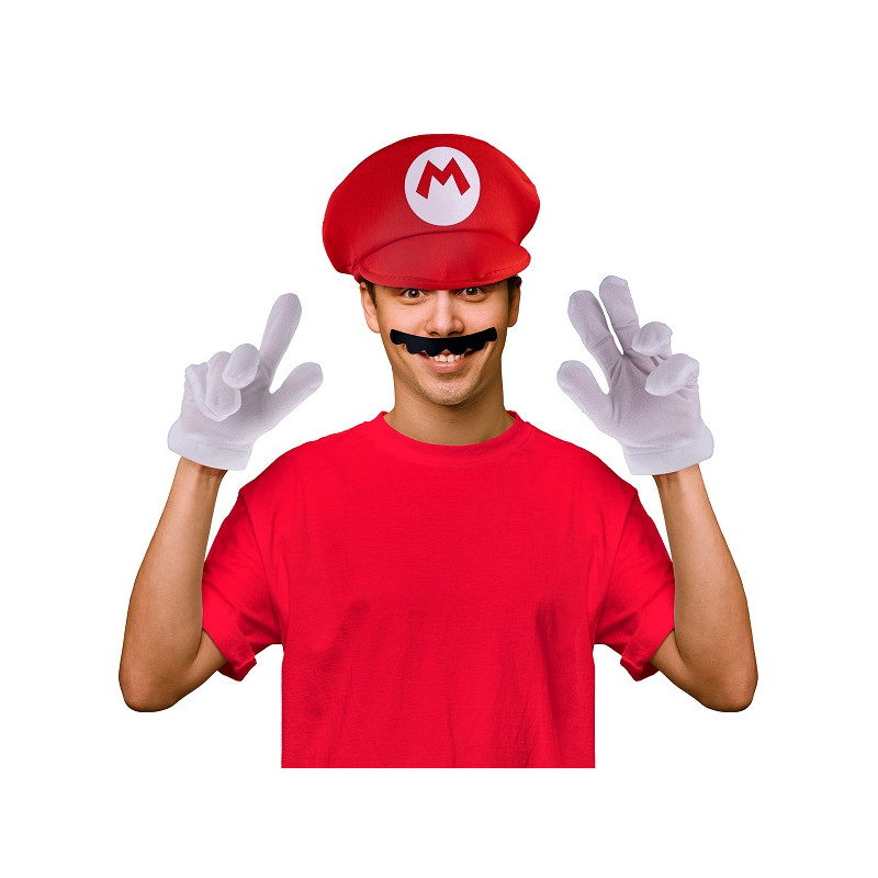 Set Mario Bros - 3 pz (Cappello,guanti,baffi)