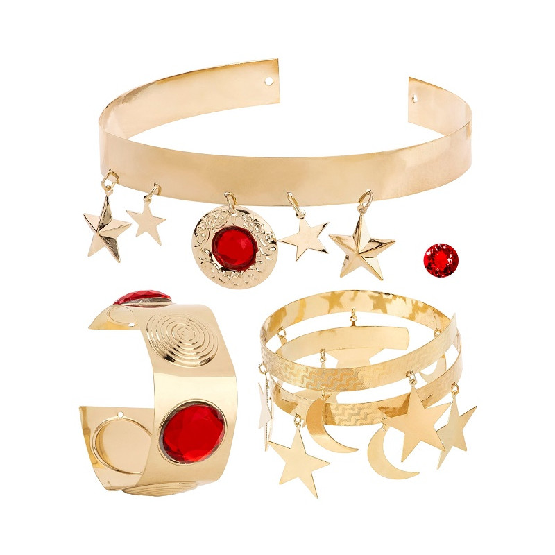 Set Odalisca - 4 pz (Corona,bracciale per avambraccio, bracciale per polso, rubino per ombellico)