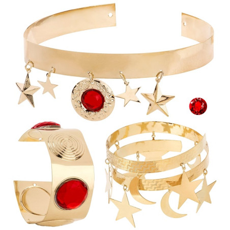 Set Odalisca - 4 pz (Corona,bracciale per avambraccio, bracciale per polso, rubino per ombellico)