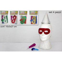 Set Party - 4 pz (Cappello,mascherina,tromba,lingua)