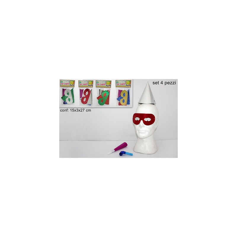 Set Party - 4 pz (Cappello,mascherina,tromba,lingua)